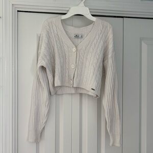 Hollister cropped White Cable Knit Sweater